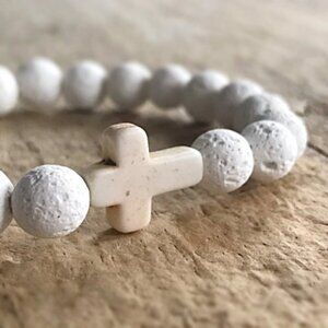 White Lava Stone Cross Bracelet